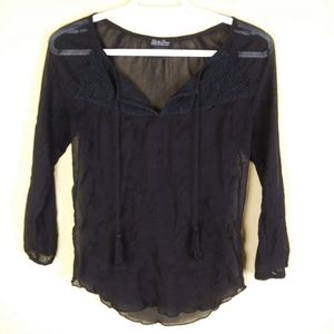 3/$15 Lucky Brand Boho Sheer Black Peasant Shirt